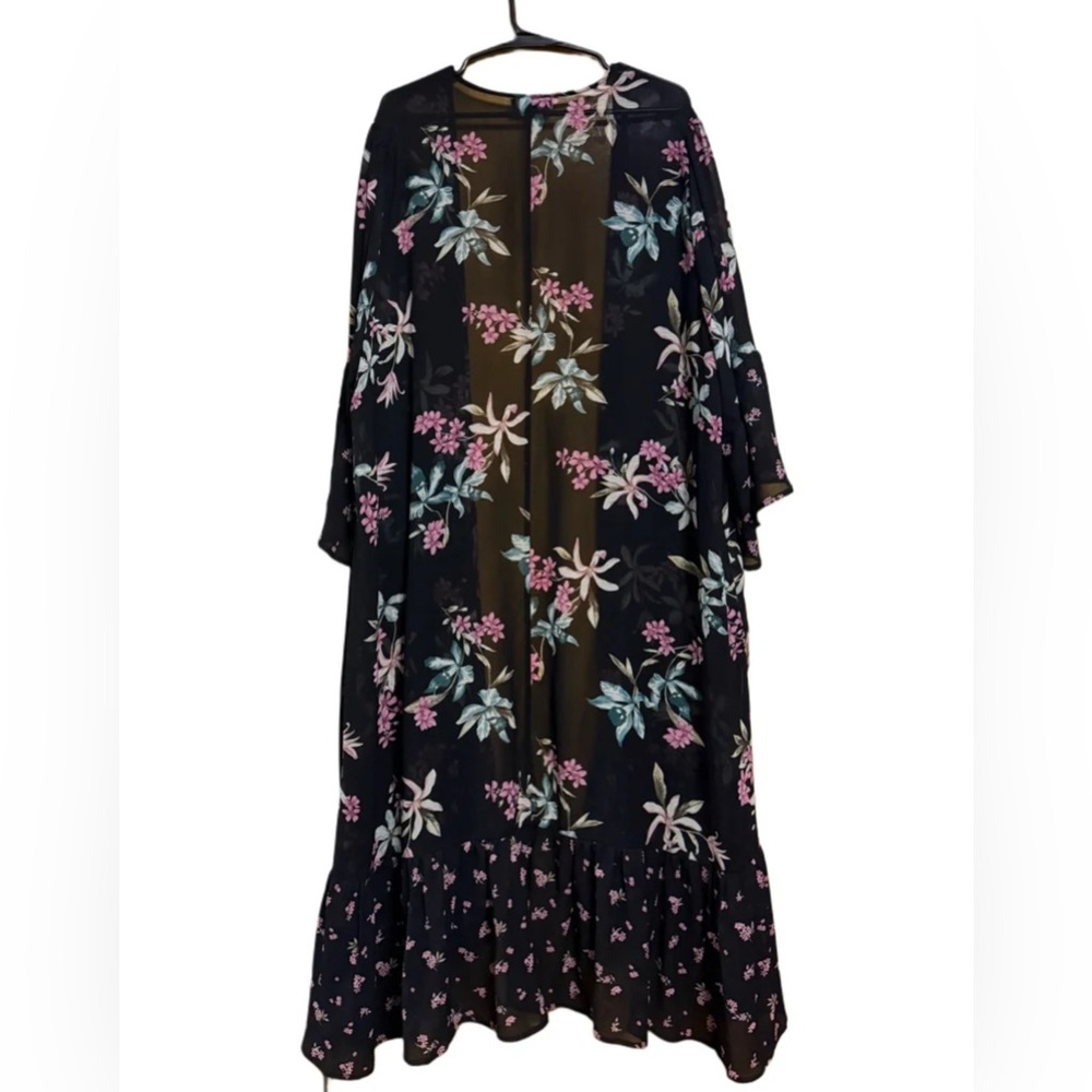 SOLD: Mercari. Torrid Whimsigoth Black Floral Ruffle Hem Duster - Picture 2 of 4